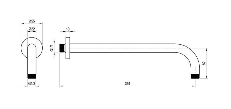 RAVAK 702.61 sprchové rameno 351 mm, nástenné, ružové kartáčované zlato X07P712 Technický nákres