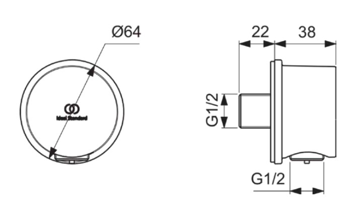 IDEAL STANDARD IDEALRAIN nástenné kolienko, matná čierna  BC808XG Technický nákres