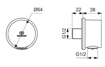 IDEAL STANDARD IDEALRAIN nástenné kolienko, matná čierna  BC808XG Technický nákres