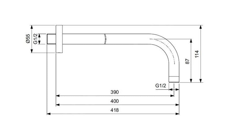 IDEAL STANDARD IDEALRAIN sprchové rameno 400 mm, nástenné, matná čierna  B9445XG Technický nákres
