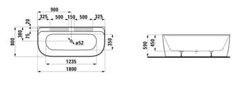 LAUFEN MEDA vaňa 180x80 cm, s panelom a nožičkami, Marbond  H2201170000001 Technický nákres