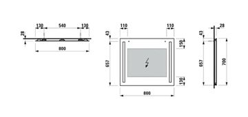 LAUFEN LANI zrkadlo 80x70 cm, s osvetlením H4038541121441 Technický nákres