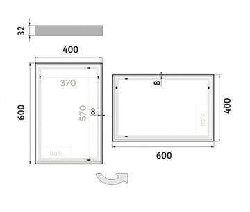 NIMCO ZP 13000 zrkadlo 40x60 cm, reverzibilné, s osvetlením ZP 13000 Technický nákres