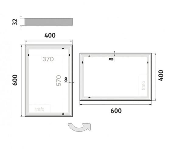 NIMCO ZP 13000 zrkadlo 40x60 cm, reverzibilné, s osvetlením ZP 13000 Technický nákres