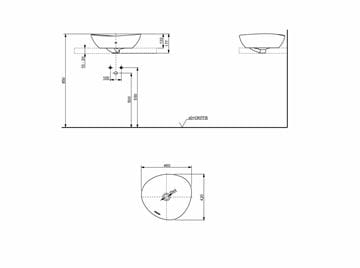 TOTO TA VESSEL umývadlová misa 46 cm, s prepadom L4704E Technický nákres