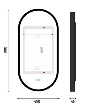 NIMCO ZP 32000 zrkadlo 45x90 cm, s osvetlením, s reguláciou stmievania, s reguláciou teploty svetla, so senzorom ZPC 32003LVX-90 Technický nákres
