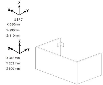 DŘEVOJAS HOST SZD 35 skrinka s umývadielkem 33x29x50 cm, 1 dvierka, pánty vpravo, úchytka čierna, ohio 517717-T06 Technický nákres