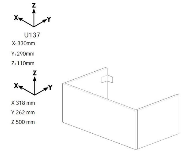 DŘEVOJAS HOST SZD 35 skrinka s umývadielkem 33x29x50 cm, 1 dvierka, pánty vpravo, úchytka čierna, ohio 517717-T06 Technický nákres