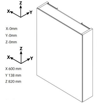 DŘEVOJAS AIR GA2OE 60 zrkadlová skrinka 60x82x13,8 cm, osvetlenie, s vypínačom a el. zásuvkou, MDF, arlington 112134 Technický nákres