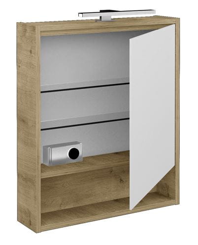 DŘEVOJAS ASTON GAOE 60 zrkadlová skrinka 60x15x70 cm, osvetlenie, s vypínačom a el. zásuvkou, pánty vľavo, MDF, arlington 283223 Obrázek - Hlavní obrázek