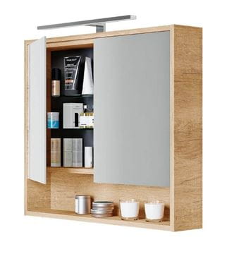 DŘEVOJAS ASTON GAOE 60 zrkadlová skrinka 60x15x70 cm, osvetlenie, s vypínačom a el. zásuvkou, pánty vľavo, MDF, arlington 283223 Obrázek - fotka