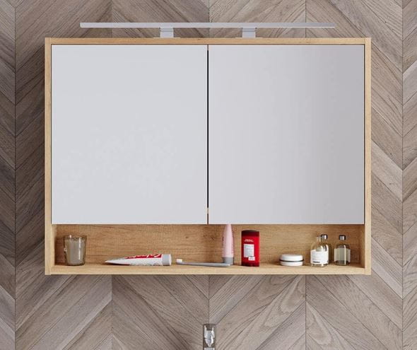 DŘEVOJAS ASTON GAOE 60 zrkadlová skrinka 60x15x70 cm, osvetlenie, s vypínačom a el. zásuvkou, pánty vľavo, MDF, arlington 283223 Obrázek - fotka