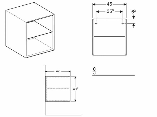 GEBERIT ONE nízka skrinka 45x47x49,2 cm, 1 polica, matná čierna 505.079.00.8 Technický nákres