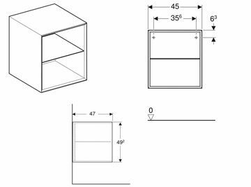 GEBERIT ONE nízka skrinka 45x47x49,2 cm, 1 polica, matná čierna 505.079.00.8 Technický nákres