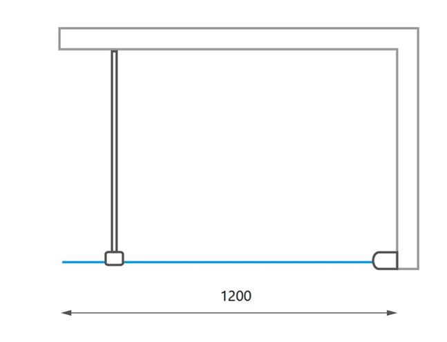 ROTH PHILLY LOFT HORIZON stena walk-in 120x200,3 cm, čierny elox/číre sklo PLH 12020 NPE Technický nákres