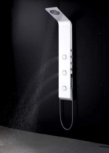 SANJET LETE hydromasážny sprchový panel s batériou, horná sprcha, ručná sprcha, hadica, matná biela  LEBM Obrázek - fotka