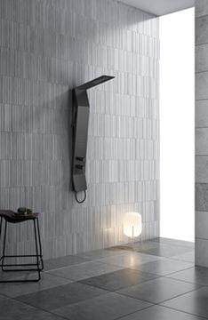 SANJET SORTE BLACK hydromasážny sprchový panel s batériou, horná sprcha, ručná sprcha, bočné trysky, hadica, čierna  SOPNB Obrázek - fotka