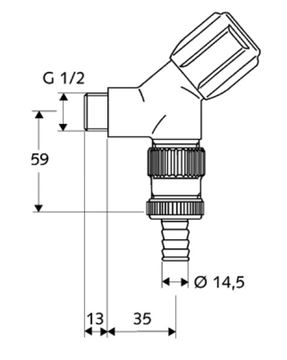 CONCEPT COMFORT práčkový ventil 1/2"x3/4", chróm 033900601 Technický nákres