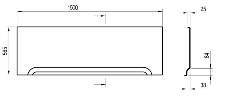 RAVAK A 150 čelný panel k vani 150x56,5 cm CZ001P0A00 Technický nákres