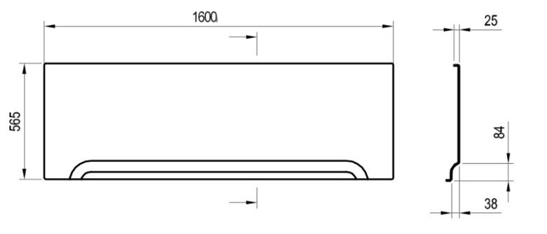 RAVAK A 160 čelný panel k vani 160x56,5 cm CZ001S0A00 Technický nákres