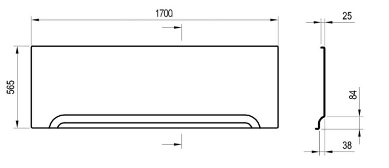 RAVAK A 170 čelný panel k vani 170x56,5 cm CZ001V0A00 Technický nákres