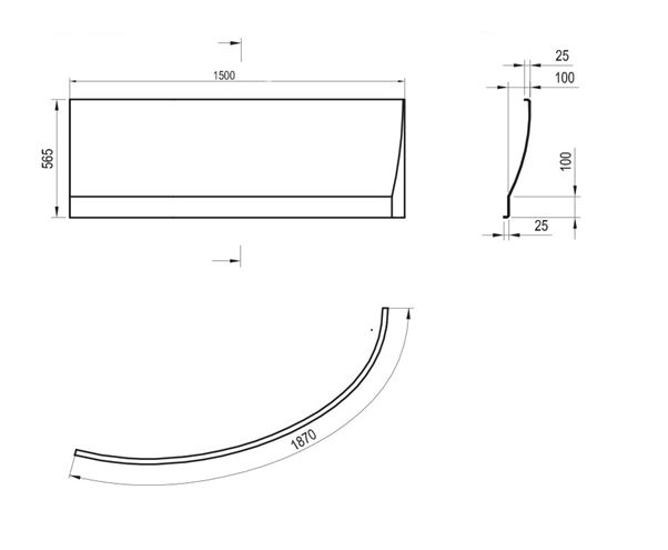 RAVAK A AVOCADO L čelný panel k vani 150x56,5 cm, ľavý CZT1000A00 Technický nákres