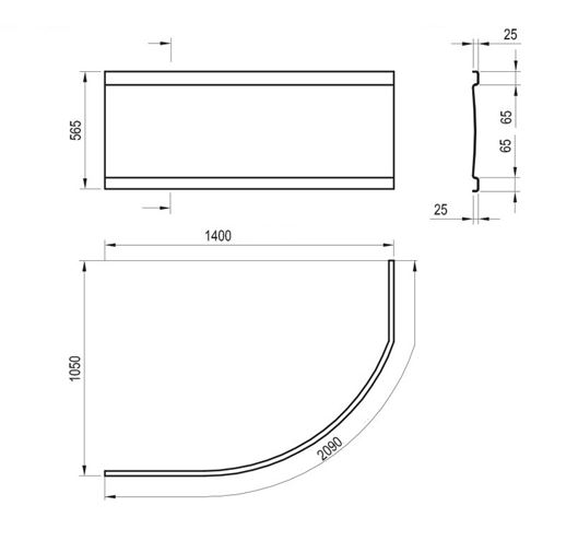 RAVAK A ROSA 140 čelný panel k vani 140x56,5 cm CZH1000A00 Technický nákres