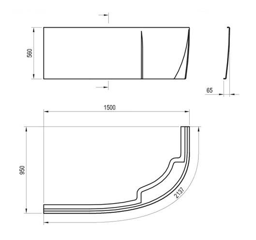 RAVAK A ROSA 95 L čelný panel k vani 150x56 cm, ľavý CZ55100A00 Technický nákres