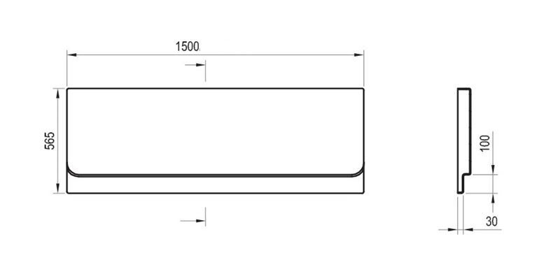RAVAK CHROME 150 čelný panel k vani 150x56,5 cm CZ72100A00 Technický nákres