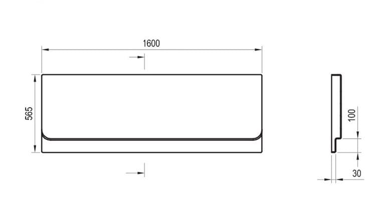 RAVAK CHROME 160 čelný panel k vani 160x56,5 cm CZ73100A00 Technický nákres