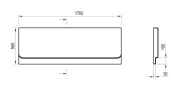 RAVAK CHROME 170 čelný panel k vani 170x56,5 cm CZ74100A00 Technický nákres