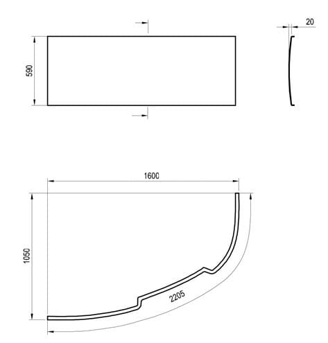RAVAK ASYMMETRIC 160 L čelný panel k vani 160x59 cm, ľavý CZ46100000 Technický nákres
