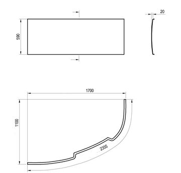 RAVAK ASYMMETRIC 170 L čelný panel k vani 170x59 cm, ľavý CZ48100000 Technický nákres