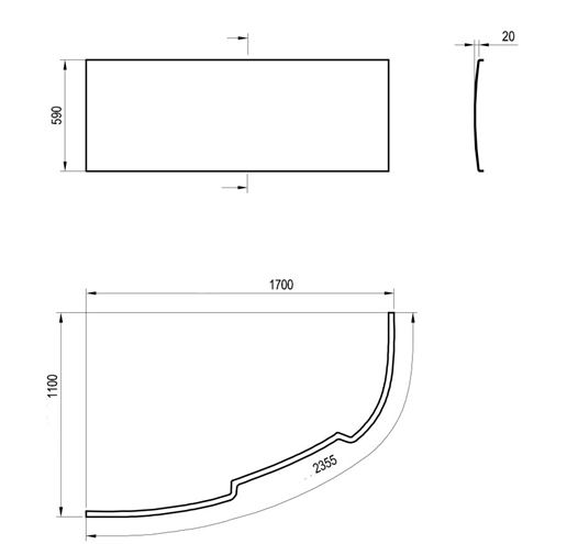 RAVAK ASYMMETRIC 170 L čelný panel k vani 170x59 cm, ľavý CZ48100000 Technický nákres
