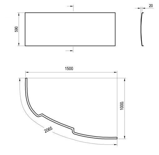 RAVAK ASYMMETRIC 150 P čelný panel k vani 150x59 cm, pravý CZ45100000 Technický nákres