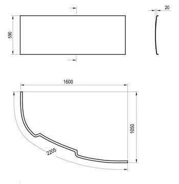RAVAK ASYMMETRIC 160 P čelný panel k vani 160x59 cm, pravý CZ47100000 Technický nákres