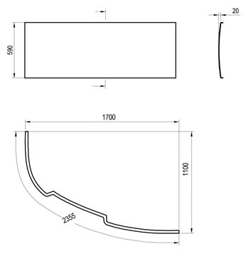 RAVAK ASYMMETRIC 170 P čelný panel k vani 170x59 cm, pravý CZ49100000 Technický nákres