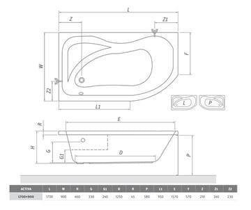 ROTH ACTIVA 170 čelný panel k vani 170x58 cm 8170001 Technický nákres