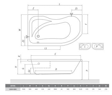 ROTH ACTIVA 150 čelný panel k vani 150x58 cm 8400001 Technický nákres