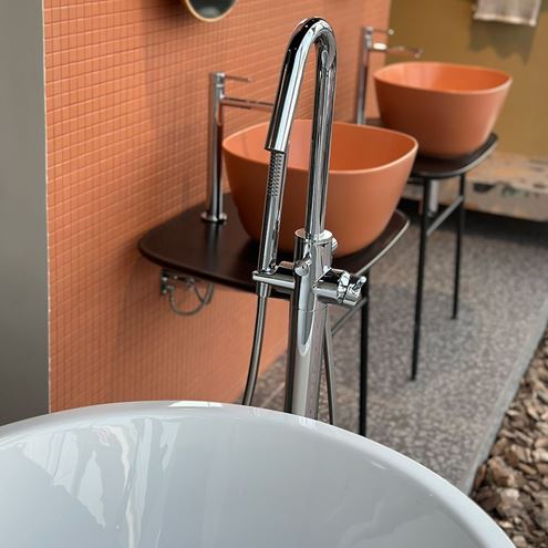 VITRA ORIGIN vaňová batéria na podlahu, s prepínačom, so sprchovou súpravou, chróm A42681 Obrázek - fotka
