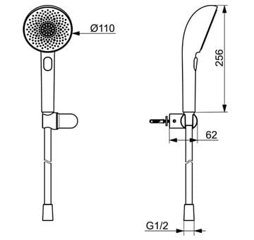 HANSA AURELIA sprchová súprava 3-dielna, ručná sprcha pr. 110 mm, 3 prúdy, hadica, držiak, brúsený bronz 4717012081 Technický nákres
