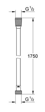 GROHE SILVERFLEX sprchová hadica 1750 mm, hladká, TwistFree, AntiFold, plast, supersteel 28388DC1 Technický nákres