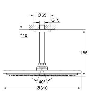 GROHE RAINSHOWER COSMOPOLITAN 310 horná sprcha pr. 310 mm, s ramenom, Water Saving, brúsený cool sunrise 26067GN0 Technický nákres