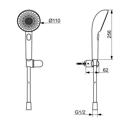 HANSA AURELIA sprchová súprava 3-dielna, ručná sprcha pr. 110 mm, 3 prúdy, hadica, držiak, chróm  47170120 Technický nákres