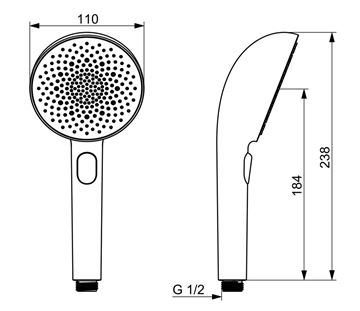 HANSA AURELIA ručná sprcha pr. 110 mm, 3 prúdy, chróm  47330100 Technický nákres
