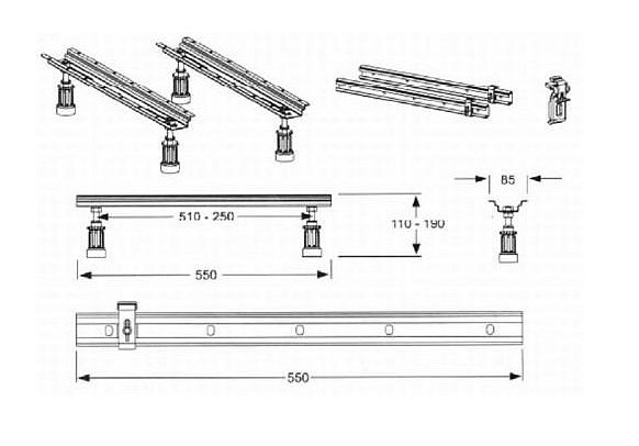 IDEAL STANDARD nožičky k vani K727467 Technický nákres