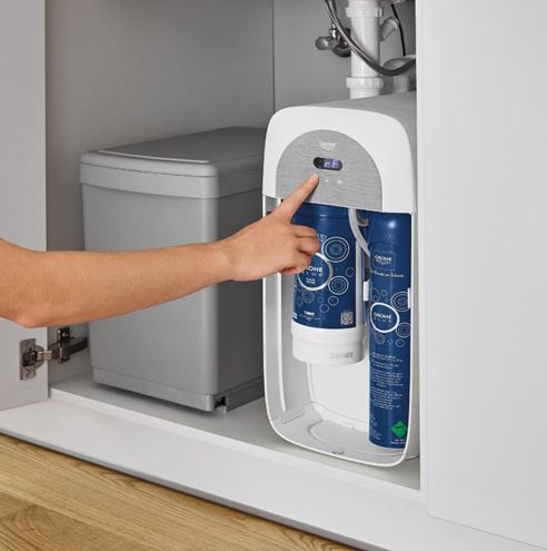 GROHE BLUE HOME drezová elektronická batéria, s filtračným a chladiacim zariadením, Bluetooth, napájanie zo siete, brúsený hard graphite 31454AL1 Obrázek - fotka