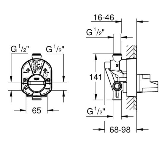 GROHE podomietkové teleso DN15 33961000 Technický nákres