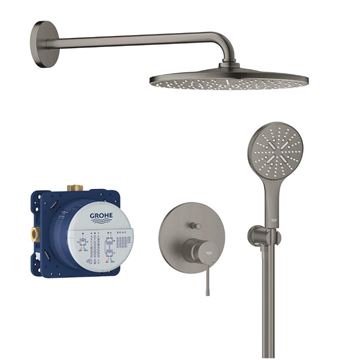 GROHE ESSENCE NEW sprchový set s podomietkovou batériou, horná sprcha, ručná sprcha s 3 prúdmi, hadica, držiak, brúsený hard graphite