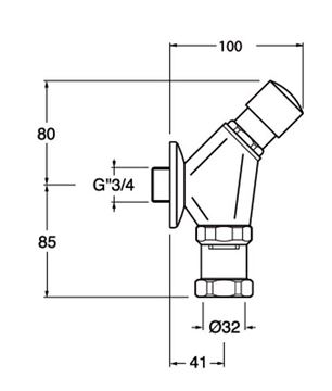 SILFRA QUIK nástenný tlakový splachovač WC G 3/4 CRIQK80051 Technický nákres